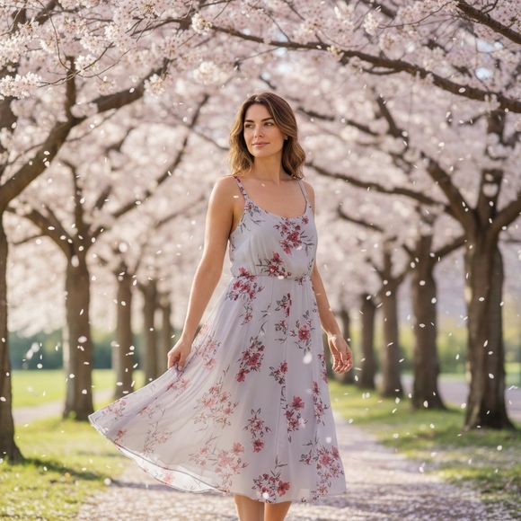 torrid Dresses & Skirts - torrid Light Gray Midi Dress with Pink Floral Print